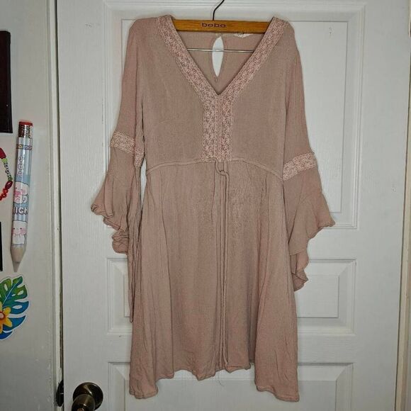 Promesa Fairycore Mauve Mini Dress Bell Sleeves - Picture 1 of 7